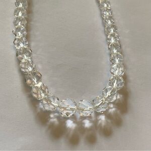Antique Sterling Rock Crystal faceted gemstone graduated bead necklace 17”